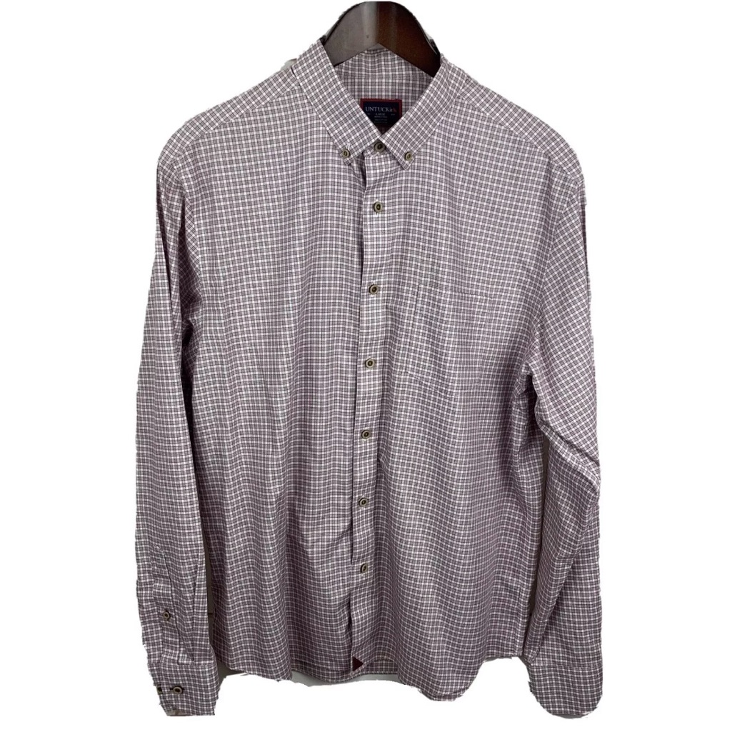 Untuckit Men’s L Maroon/Whiter Plaid Button Down Long Sleeve Shirt